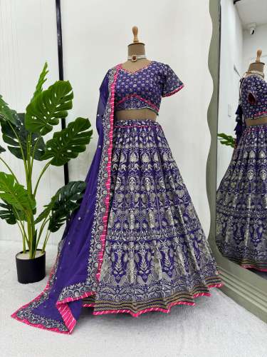 Faux Georgette Lehengha Thread With Sequnce With Lace Broder 