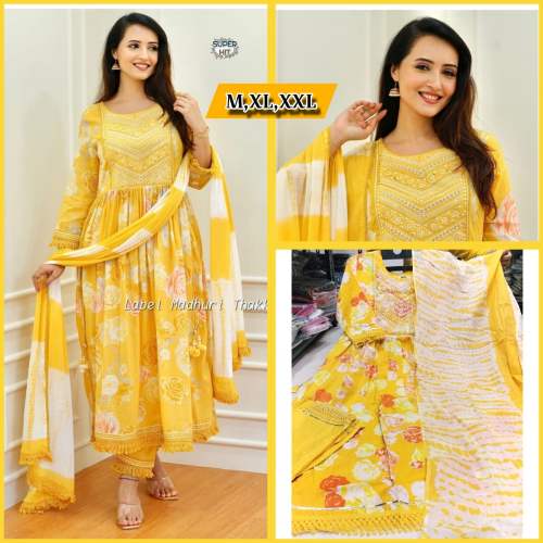  Festival Collection Malmal Cotton  Nayra Cut  kurti pant dupatta set