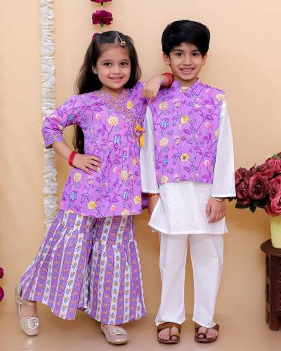 festive Wear boy kurta pajama girl sharara combo set 