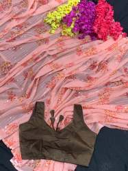 Flower print georgett fabric with digital print saree with readymade and unstitch blouse