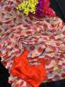 Flower print georgett fabric with digital print saree with readymade and unstitch blouse thumb 1