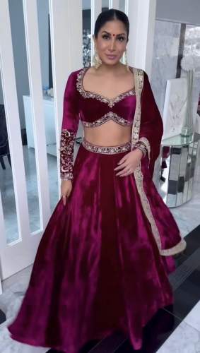 Fresh Designed Velvet Lehenga With Sequins,Dori And Thread Work