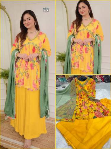 GEORGETTE  EMBROIDERY  WORK ALIA CUT  SHARARA SUIT
