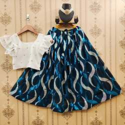 Georgette Embroidery work with frill sleeves kids Lehenga Choli 