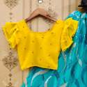 Georgette Embroidery work with frill sleeves kids Lehenga Choli  thumb 9