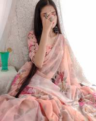  Georgette With Floral Print And Matching Bud Embroidered Blouse