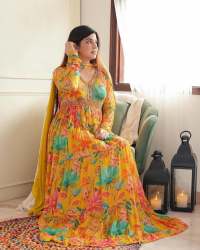 Glamourous Yellow Aliya Cut With Intricate Handwork kurti And Pant And Dupatta