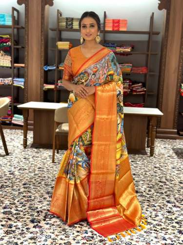 Pratibha new arrival Soft Banarasi Silk Kalamkari saree