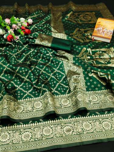 Gujarat tranding Litchi silk  Bandhani Saree with Zari Pallu 