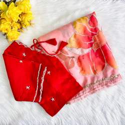 Handcrafted work Soft organza saree with stitched silk blouse