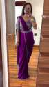 Heavy Chinon Embroidery cording work Ready to wear Saree With Belt thumb 2