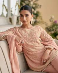 Heavy Embroidered Beads Work Suit With Palazzo Pant And Dupatta