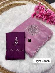 Heavy khatli cut Dana Moti Work oft Crunchy Silk saree