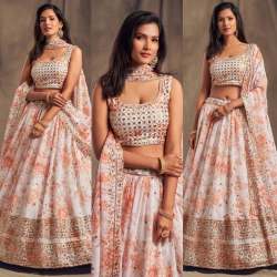 Heavy Printed Organza Lehenga Multi Thread & Jari With Sequence Embroidery Stich Work 