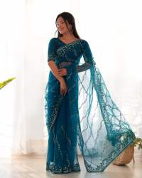 Heavy Quality Sequence Embroidery Work Butterfly Net Saree
