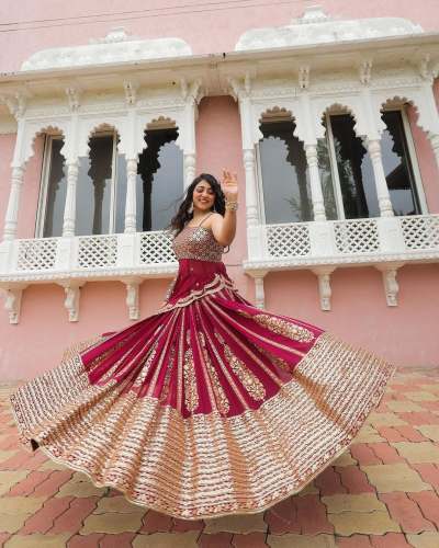 ladies Hevay Lunch Foux gorgette Sequnce One shoulder crope top Lehengha choli