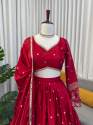 Japan satin Red Colour Fully Stitched Lehenga thumb 1