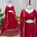 Japan satin Red Colour Fully Stitched Lehenga thumb 2