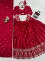 Japan satin Red Colour Fully Stitched Lehenga thumb 4
