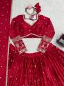 Japan satin Red Colour Fully Stitched Lehenga thumb 7