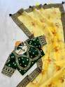 Kashmiri print cover with embroidery lace Organza saree thumb 2