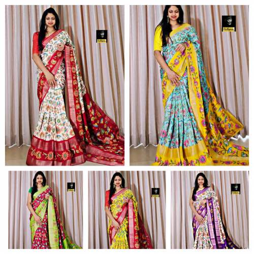 Kavya-Vol-4  Flower Design Zari Border Handloom Silk saree