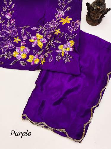  khatliwork Border with Soft chinon silk saree