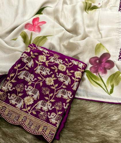 Kiwi crush fabric brush paint saree