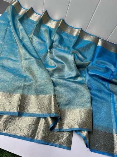 latest Banarasi Tissue Crush Soft Silk Saree with plain blouse