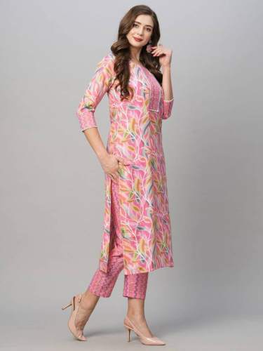  latest cotton fabric digital print kurti pant set