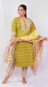 latest cotton fabric printed kurti pant and dupatta set  thumb 2