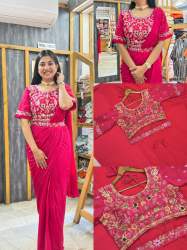  latest Georgette Embroidery Work Ready To Wear saree with Embroidery belt