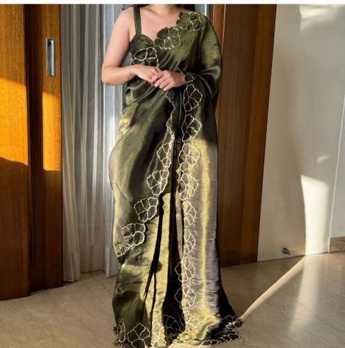 latest Lotus jari handwork silk saree