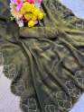 latest Lotus jari handwork silk saree thumb 5