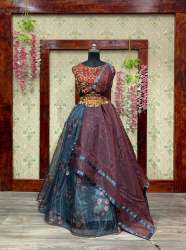 latest Organza Embroidery work lehenga choli  with belt