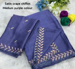 Latest Release Satin Crape Chiffon Saree With Handwork