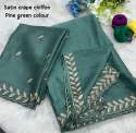 Latest Release Satin Crape Chiffon Saree With Handwork thumb 1