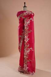 latest Soft Diamond Embroidery Chinnon Silk saree