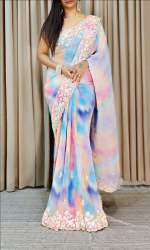 launching crush multi colour print georgett saree