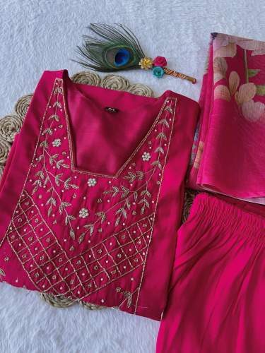 Launching Trendy Style Premium Roman Silk Kurti Pent Dupatta Set