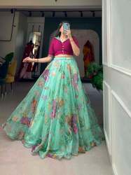 Lightweight And Flowing Organza Lehenga With Floral Print