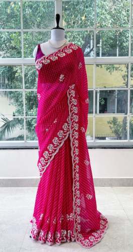 Luxurious Pure Bandhani print Saree With embroidery 