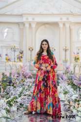 Multi Pink 3 Piece Koti Style Digital Print Indo Western Suit