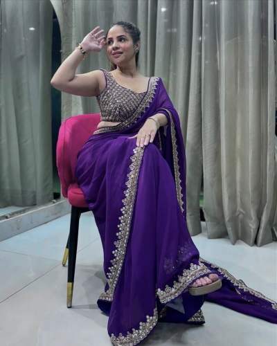 New Arrival Havy Georgette Beautiful Designer Saree With Thred & 9mm Sequnce