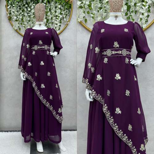new arrival Two Layer side cut with waist belt indo western dress