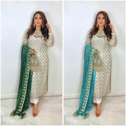  New Collection Heavy Embroidery Sequence Work Top-Bottom And Dupatta Full Sleeve Ready To Wear Suit
