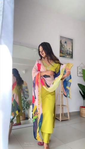  New Collection of Ramzan Eid Pure Chinnon With Embroidery Sequence Top-Bottom And Dupatta Set Fully