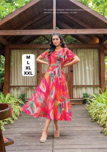 New Collection Of Tropical Long Printed dress With Fancy Sleeves Pattern