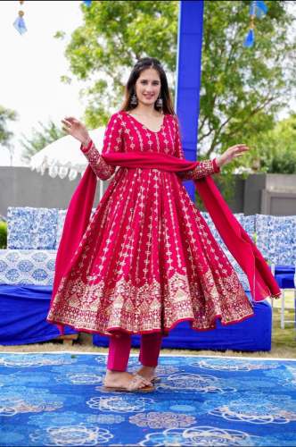 New Designer Party Wear Georgette Embroidery Sequence Work Fully Stiched Gown Bottom and Dupatta Set