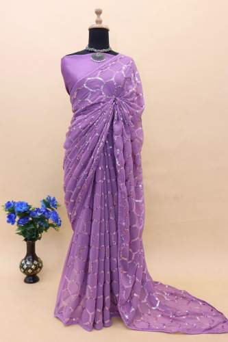 new Georgette silk saree with sequence work with silk plain saree